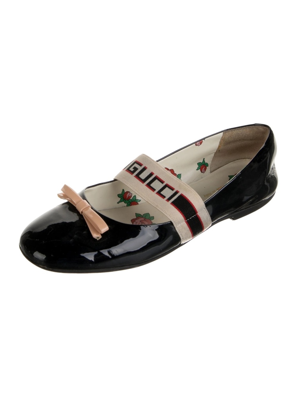 Gucci Kids Navy Patent Leather Ballet Flats with Logo Strap